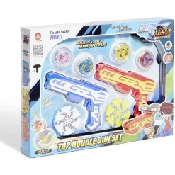 Set de 2 pistolets et 4 toupies avec arène