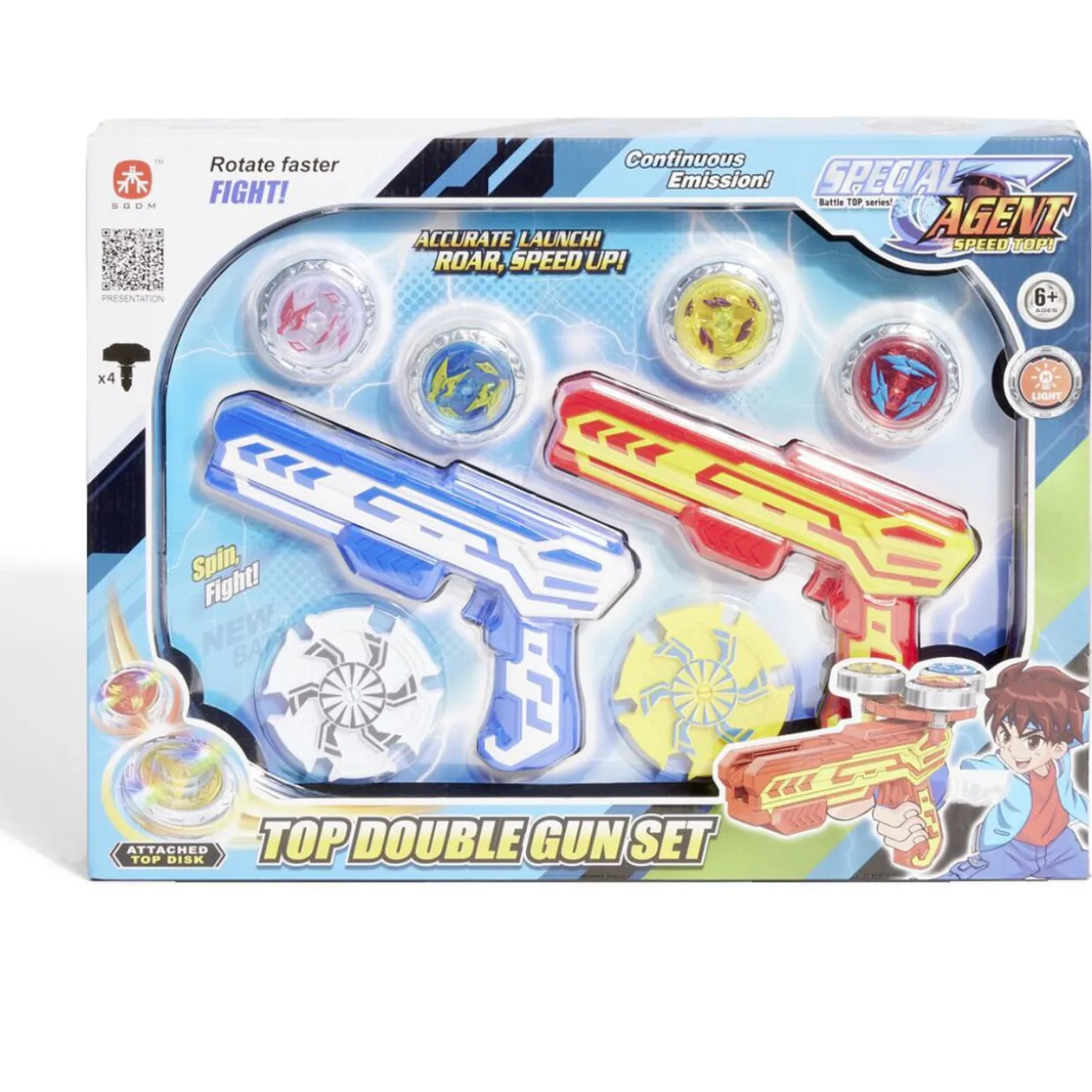 Set de 2 pistolets et 4 toupies avec arène