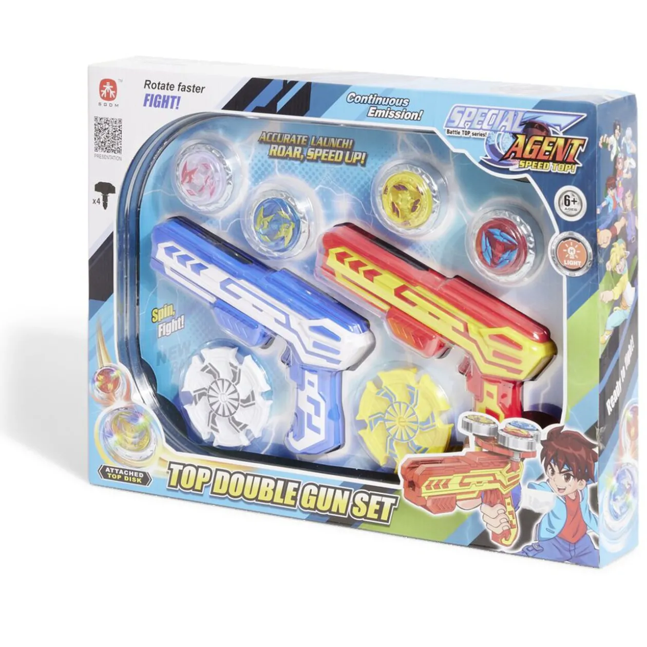 Set de 2 pistolets et 4 toupies avec arène