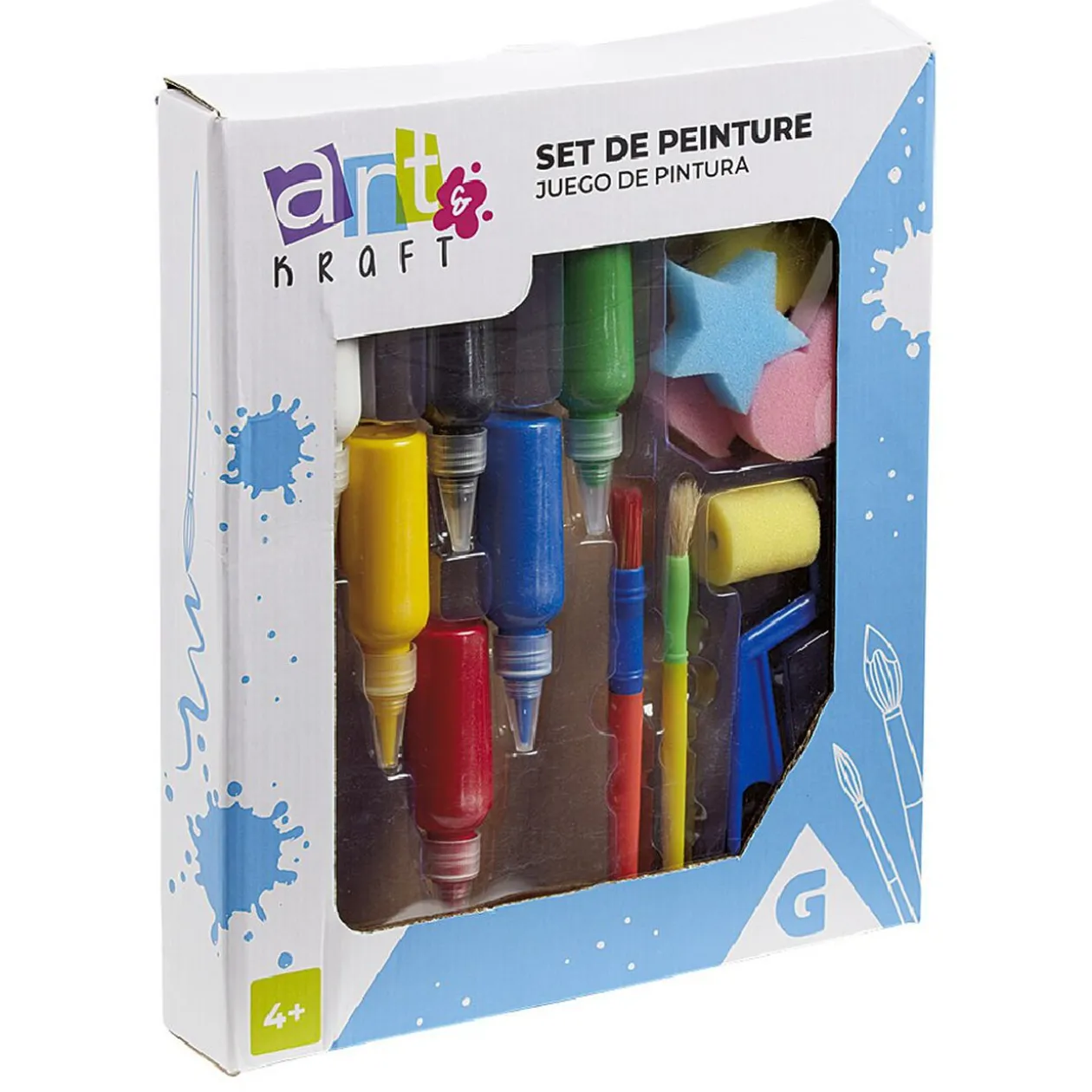 Set de peinture 6 couleurs pinceaux et accessoires tampons en mousse