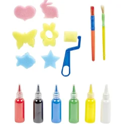 Set de peinture 6 couleurs pinceaux et accessoires tampons en mousse