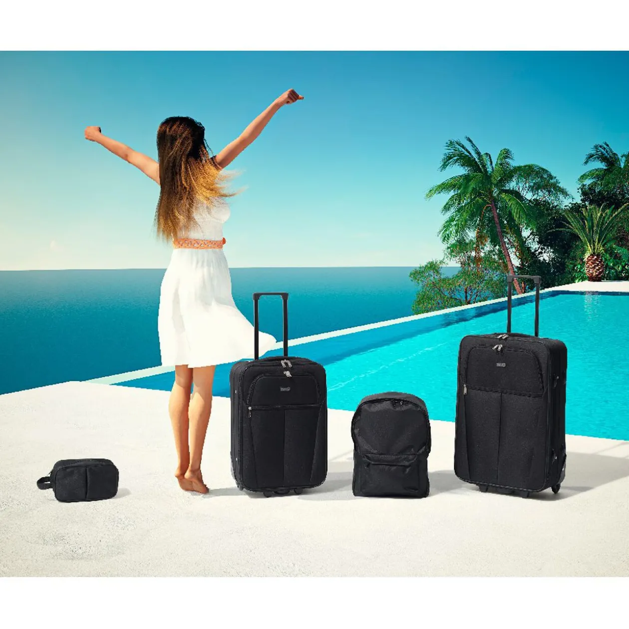 Set de voyage valises/sac/vanity 4 pièces noires