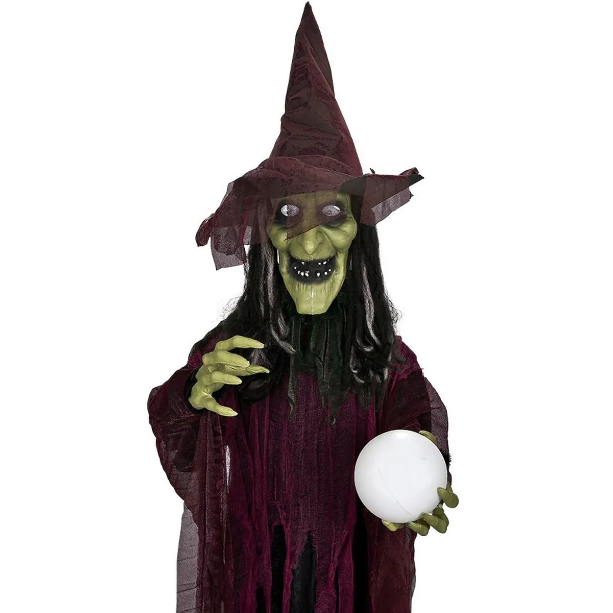 Sorcière animée en plastique avec boule de cristal