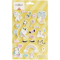 Sticker 3D enfant 1 feuille licorne ou ouistiti