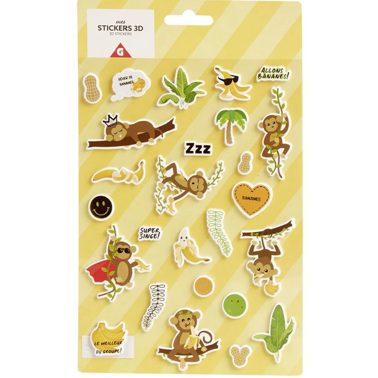 Sticker 3D enfant 1 feuille licorne ou ouistiti