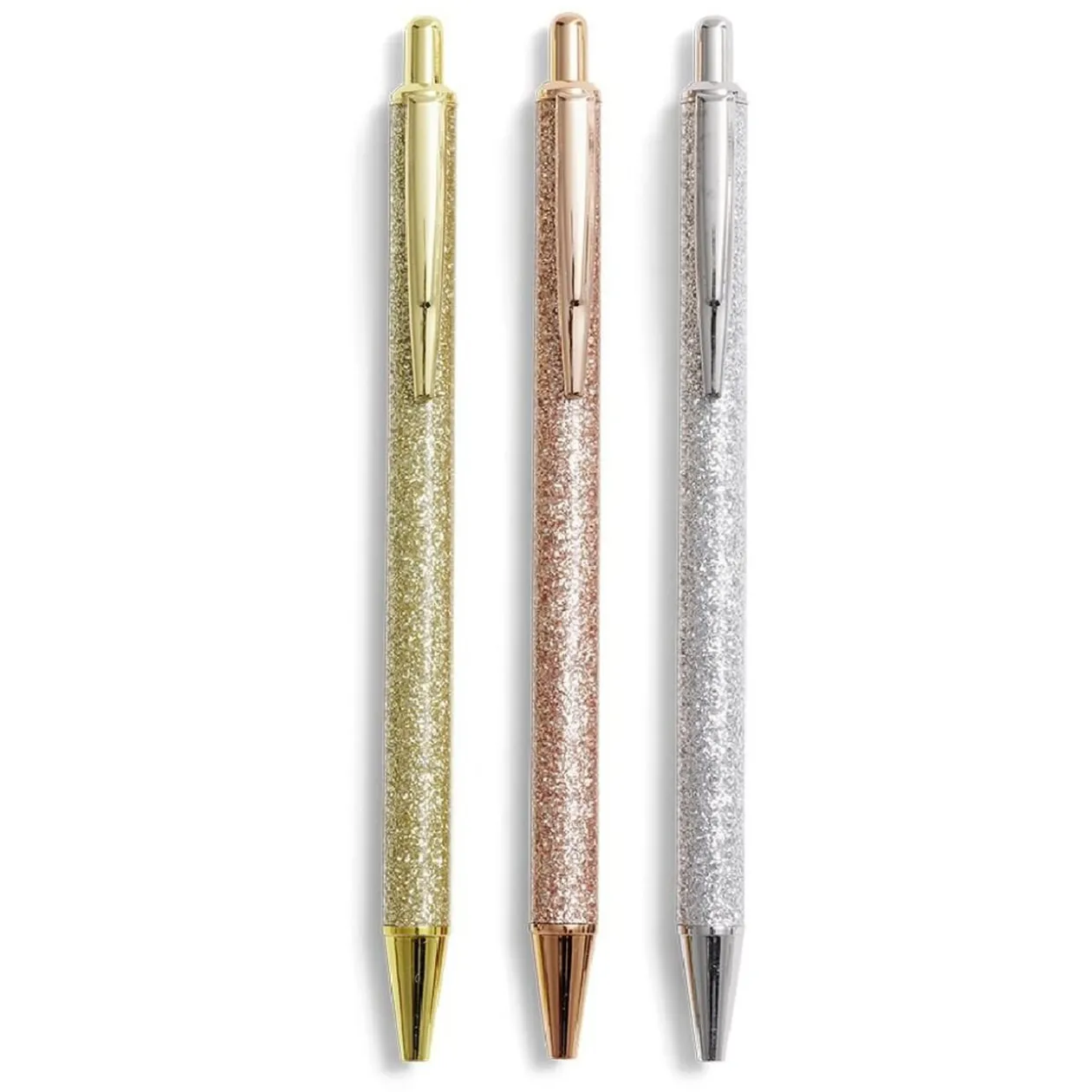 Stylo à bille bleu rétractable design pailleté x3