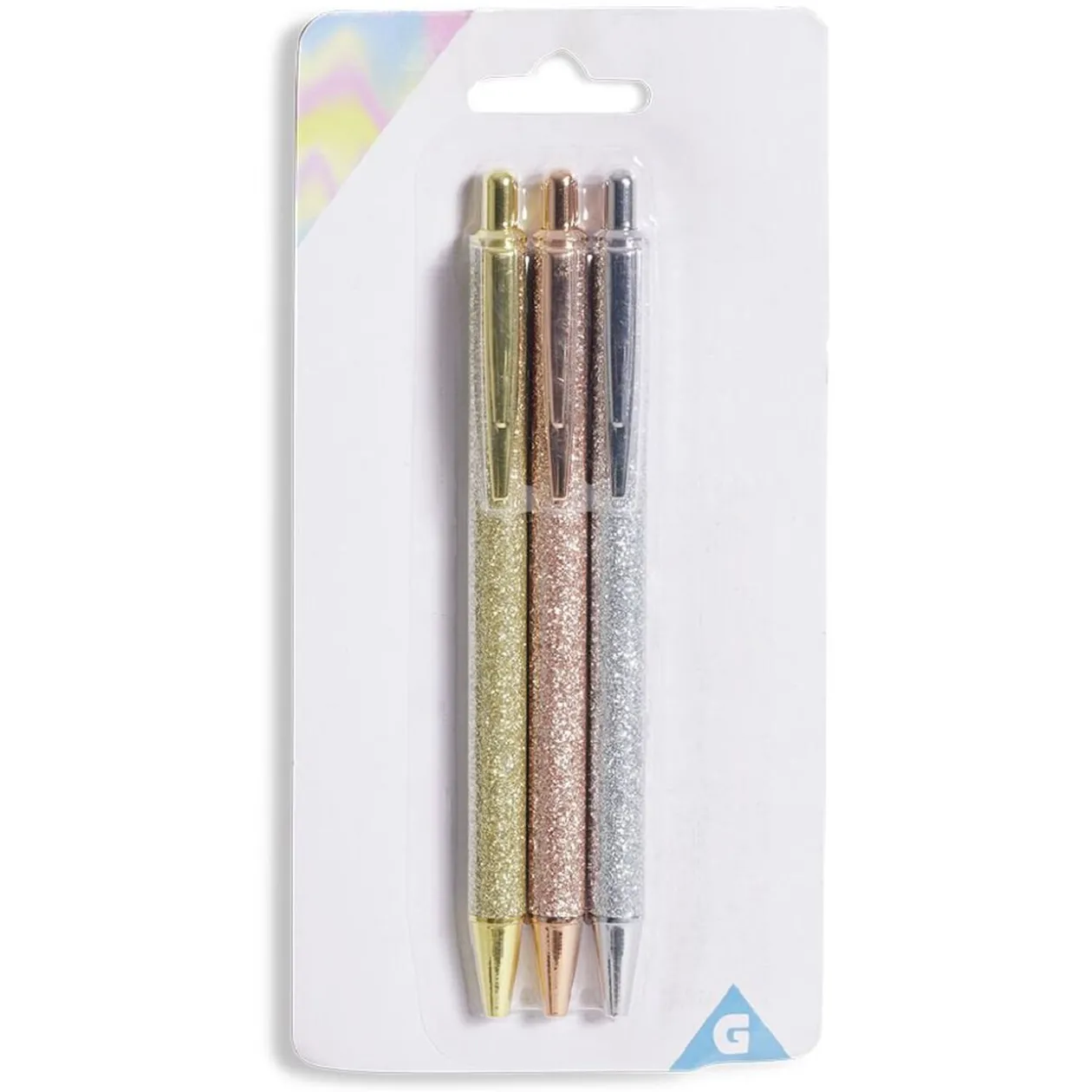 Stylo à bille bleu rétractable design pailleté x3