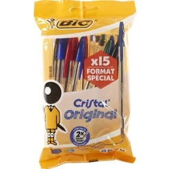 Stylo à bille Cristal Original Bic bleu vert rouge noir x15