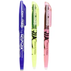 Stylo FriXion roller ball effaçable 1x bleu 2x rose et jaune lumineux