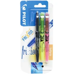 Stylo FriXion roller ball effaçable 1x noir 2x rose et jaune lumineux