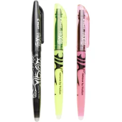 Stylo FriXion roller ball effaçable 1x noir 2x rose et jaune lumineux