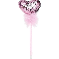 Stylo pompon et coeur sequin H22cm