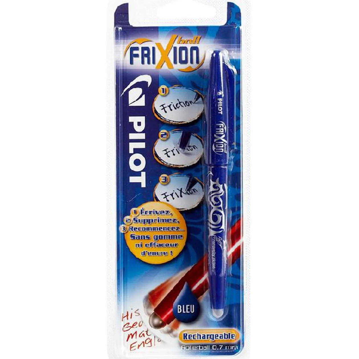 Stylo roller effaçable et rechargeable bleu