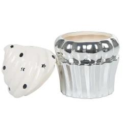 Sucrier cupcake gris argenté avec couvercle blanc