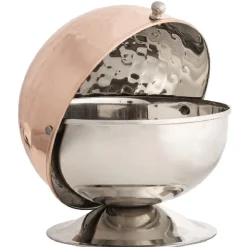 Sucrier forme boule cuivré et argenté