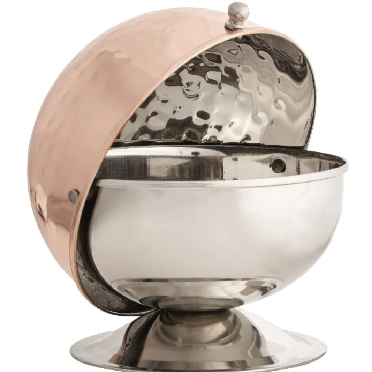 Sucrier forme boule cuivré et argenté