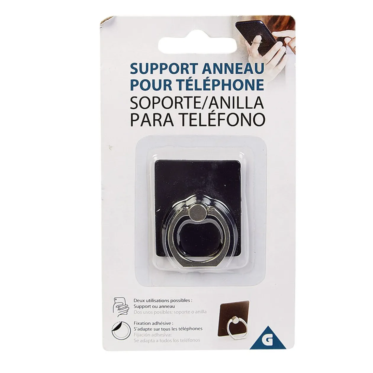 Support anneau bague pour téléphone plastique noir