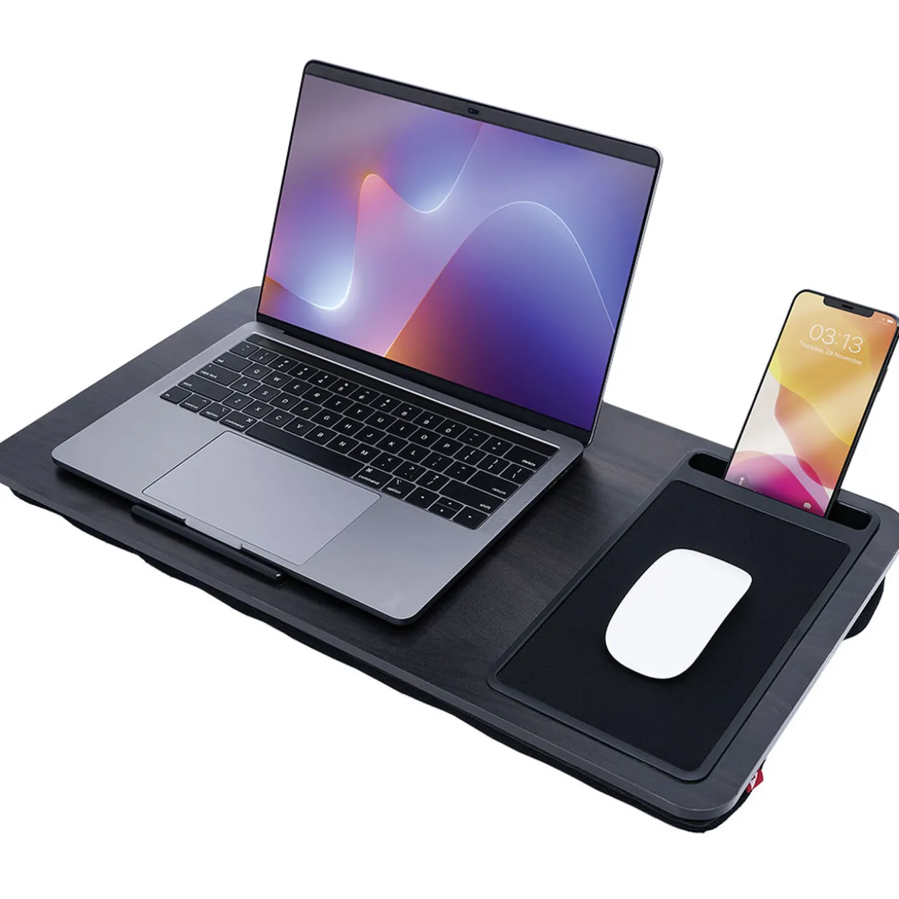 Support pour ordinateur portable nomade bois noir 57x30xH5cm