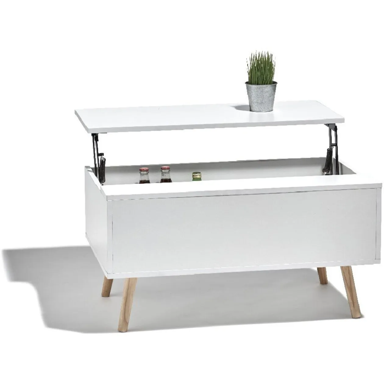 Table basse avec coffre de rangement blanc naturel Charlotte