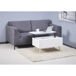 Table basse avec coffre de rangement blanc naturel Charlotte
