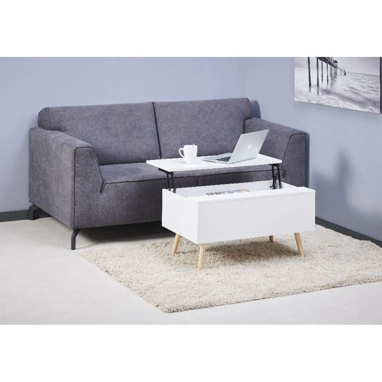 Table basse avec coffre de rangement blanc naturel Charlotte