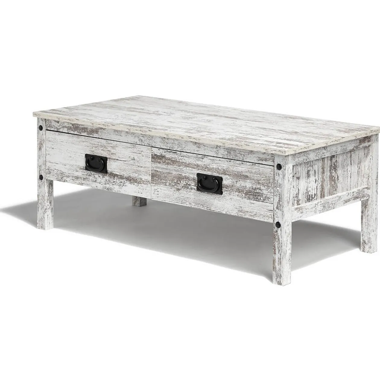 Table basse Kansas effet vieilli 2 tiroirs