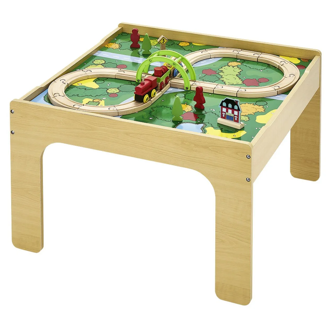 Table d'activité 2en1 circuit avec train et construction brique bois