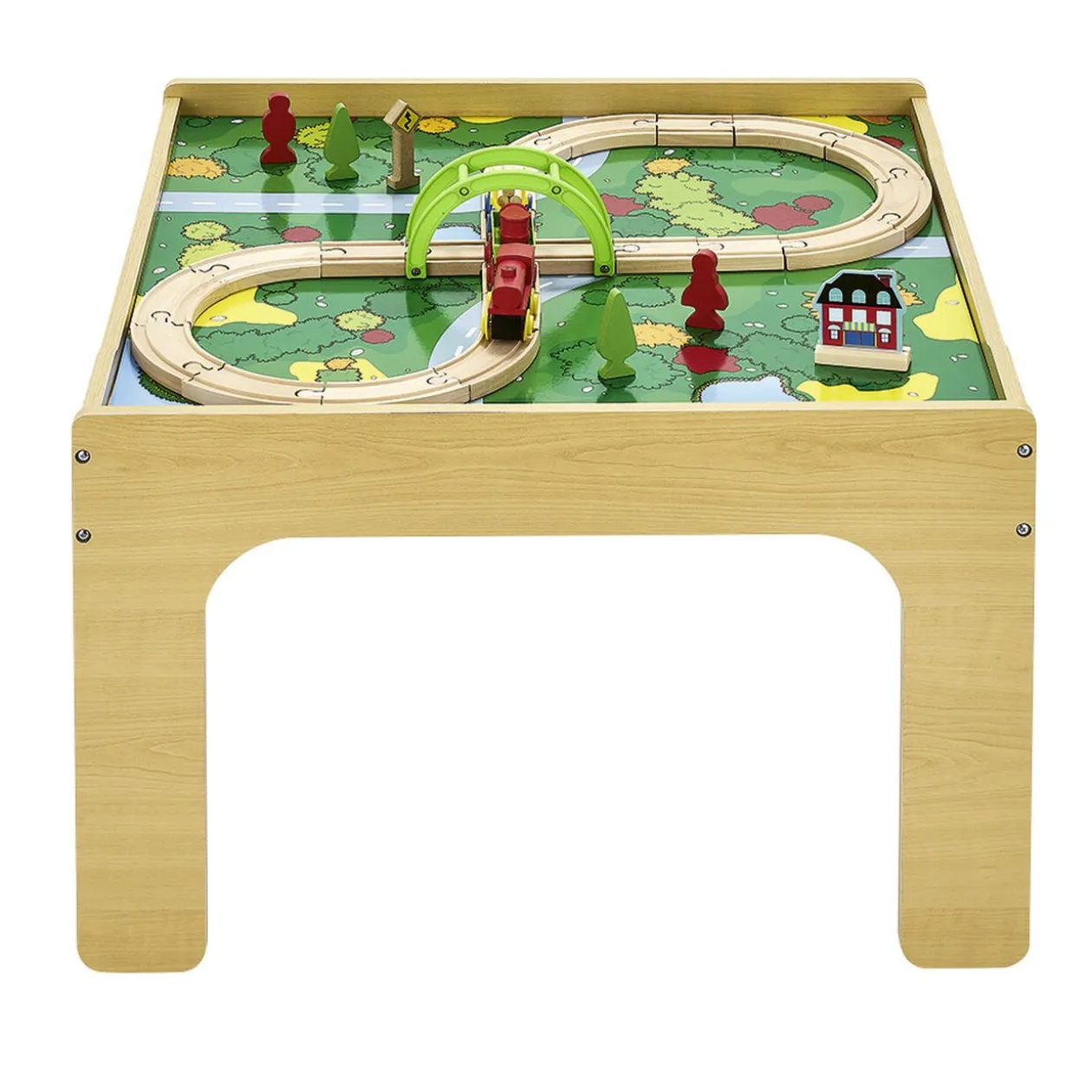 Table d'activité 2en1 circuit avec train et construction brique bois