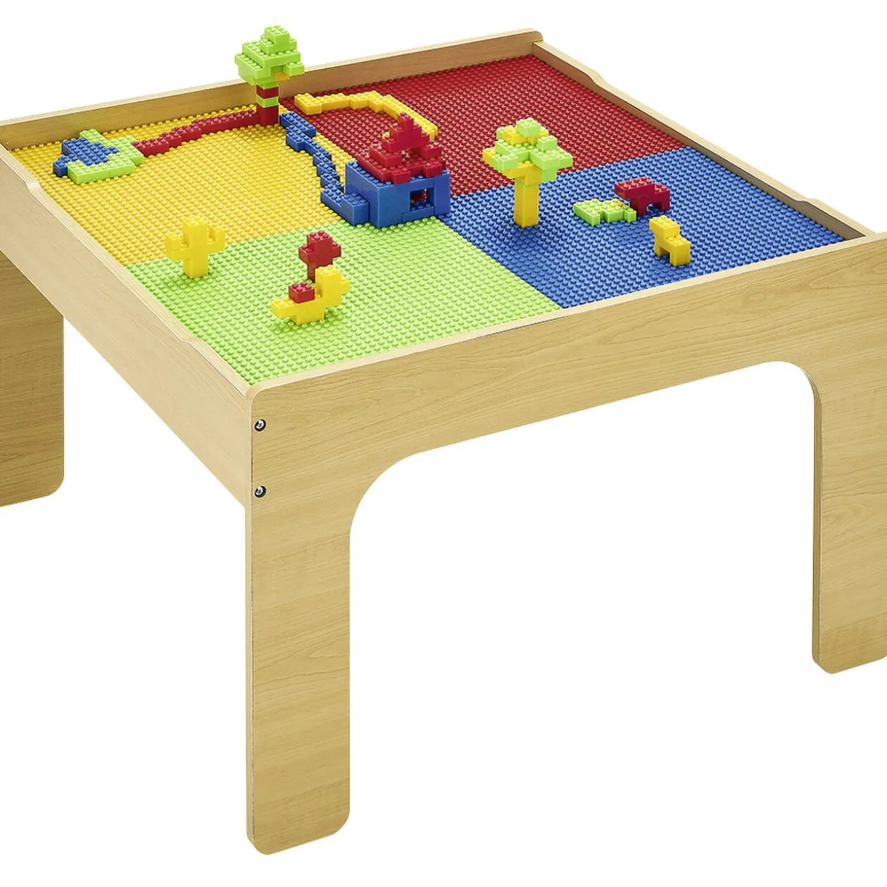 Table d'activité 2en1 circuit avec train et construction brique bois