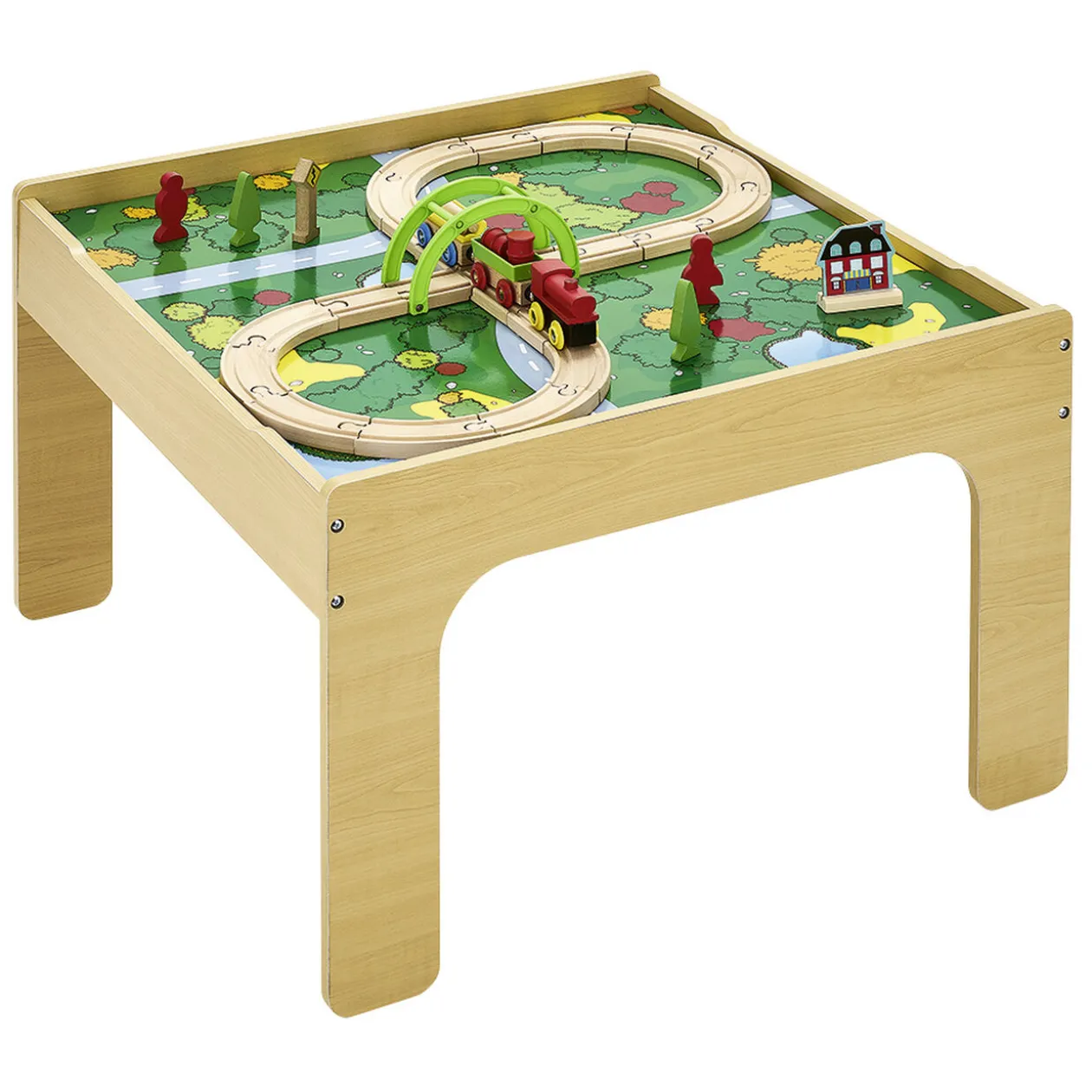 Table d'activité 2en1 circuit avec train et construction brique bois