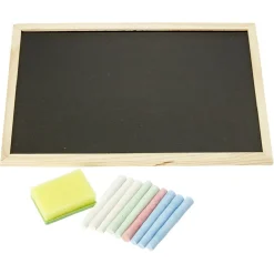 Tableau ardoise bois avec craie et éponge