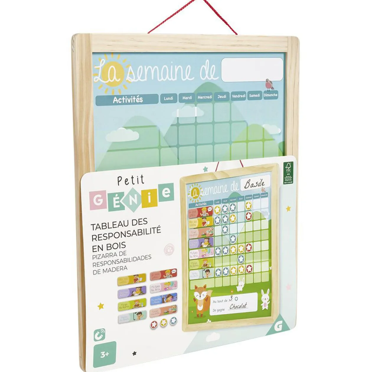 Tableau organisation enfant activités responsabilités en bois