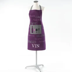 Tablier avec poche imprimé verres de vin violet