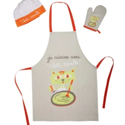 Tablier toque et manique enfant Chat touille