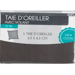Taie oreiller grise foncé avec volant