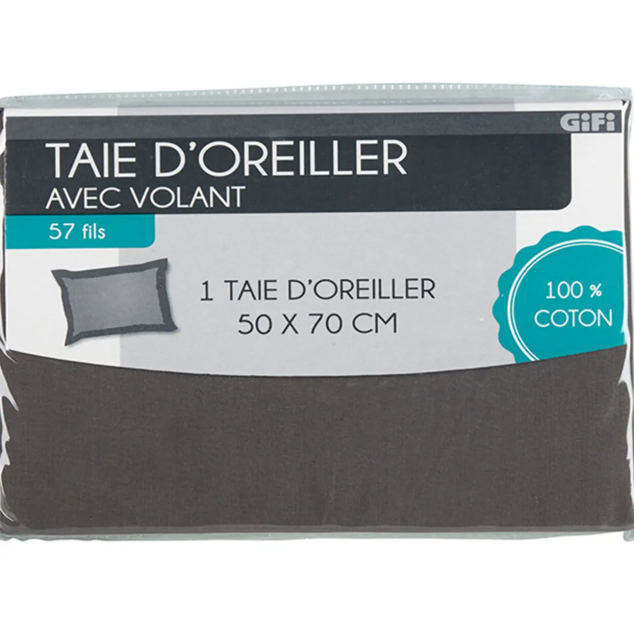 Taie oreiller grise foncé avec volant