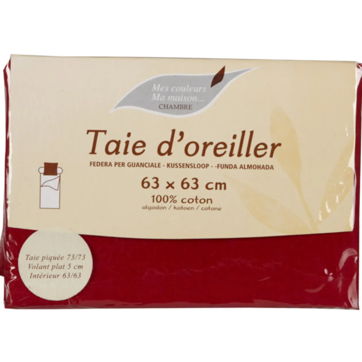 Taie oreiller rouge 63x63