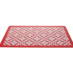 Tapis de cuisine floral rouge et gris