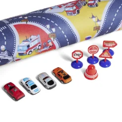 Tapis de jeu avec 4 voitures et 5 accessoires 70x80cm