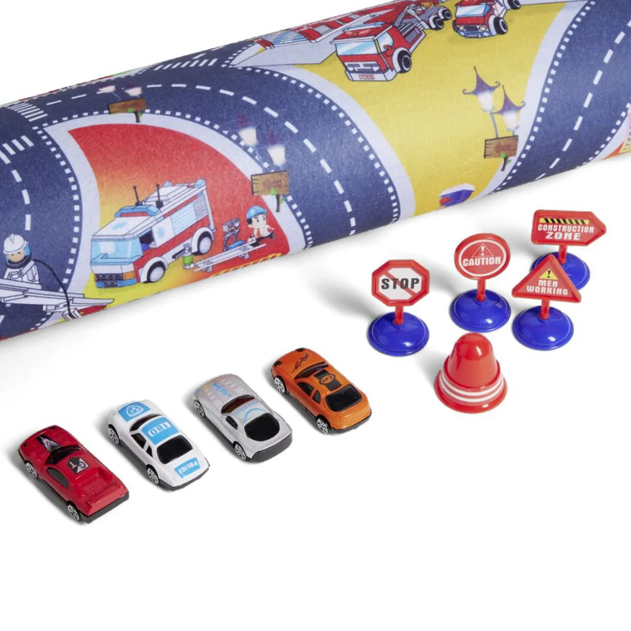 Tapis de jeu avec 4 voitures et 5 accessoires 70x80cm