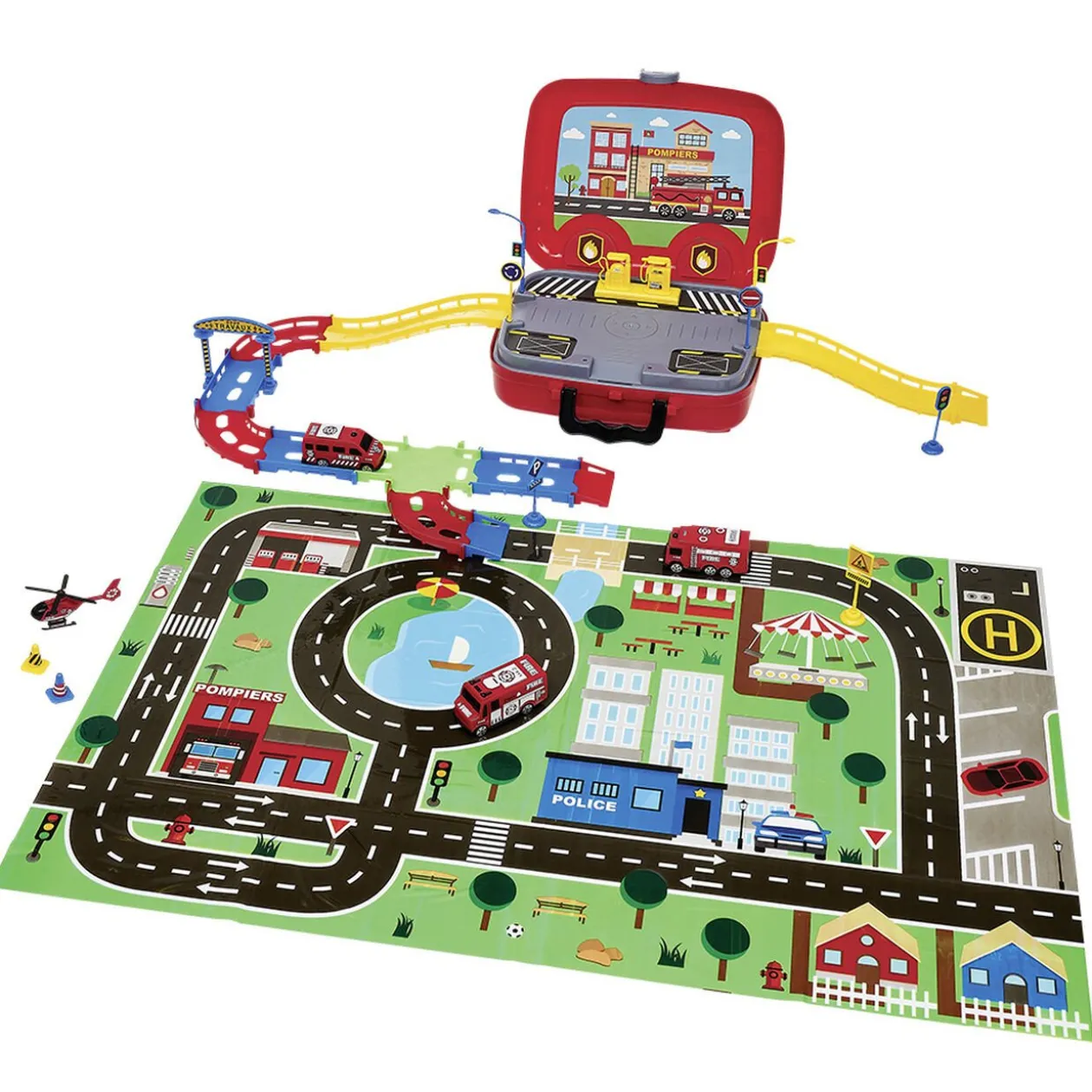 Tapis et véhicule de pompier 43 pièces