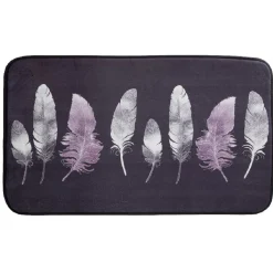 Tapis gris design plumes roses et blanches