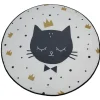 Tapis rond enfant blanc et doré design tête de chat noire