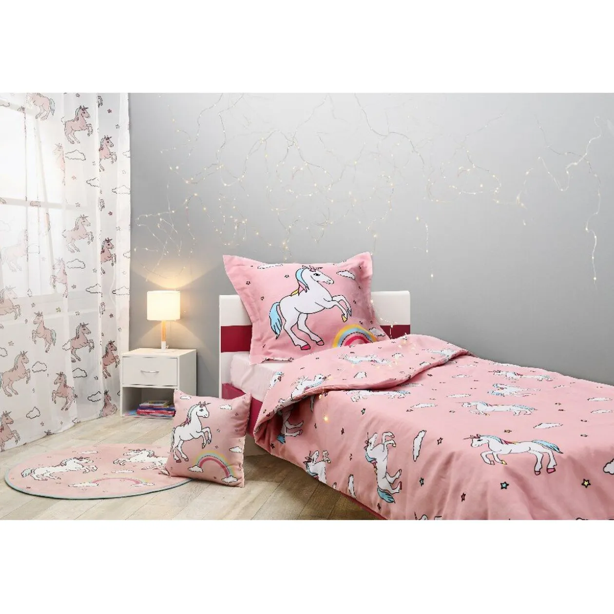 Tapis rond enfant rose design licorne