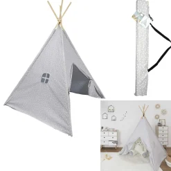 Tipi enfant gris imprimé pois blancs 120x120xH160cm