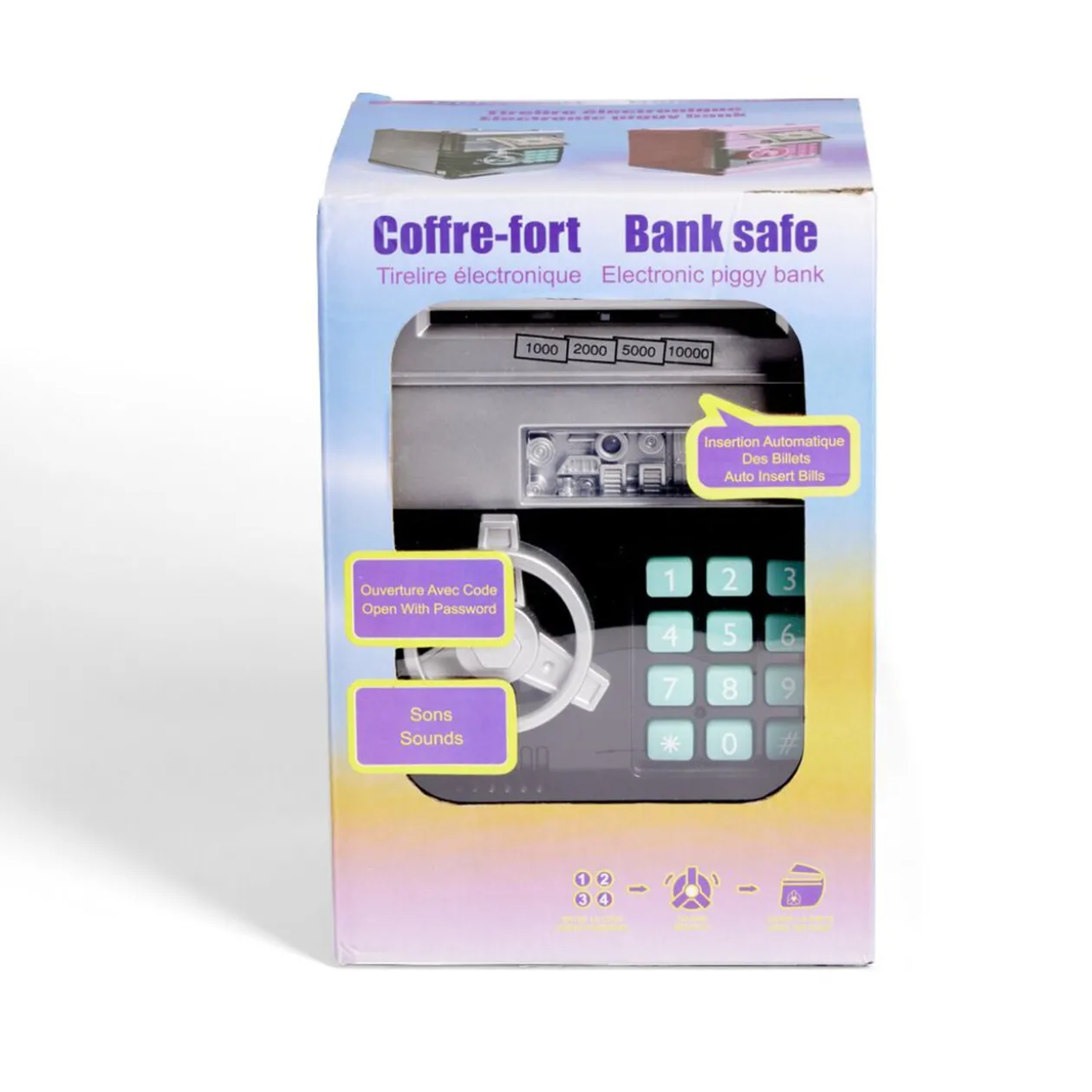 Tirelire coffre-fort 13,5x13,5xH19,5cm