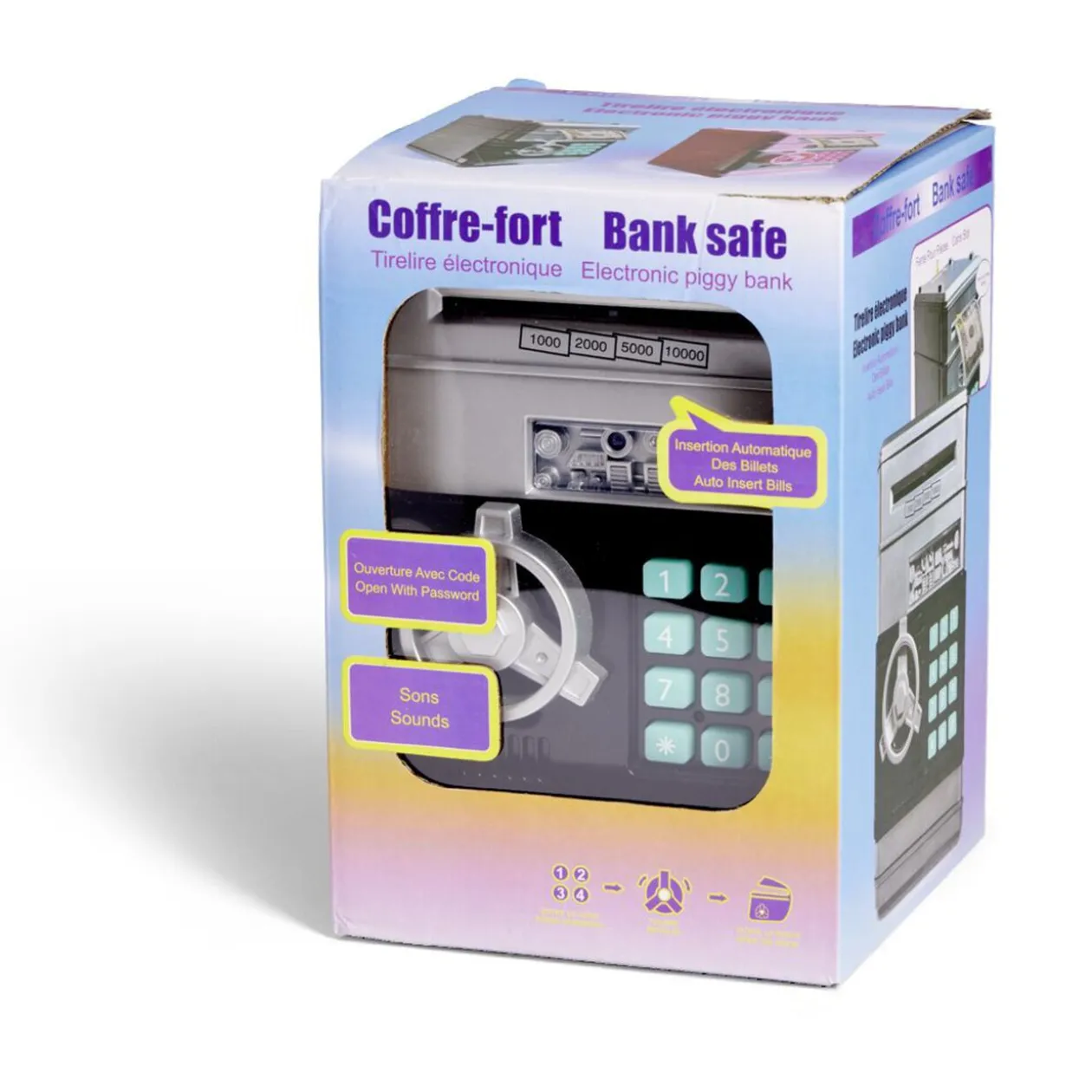 Tirelire coffre-fort 13,5x13,5xH19,5cm