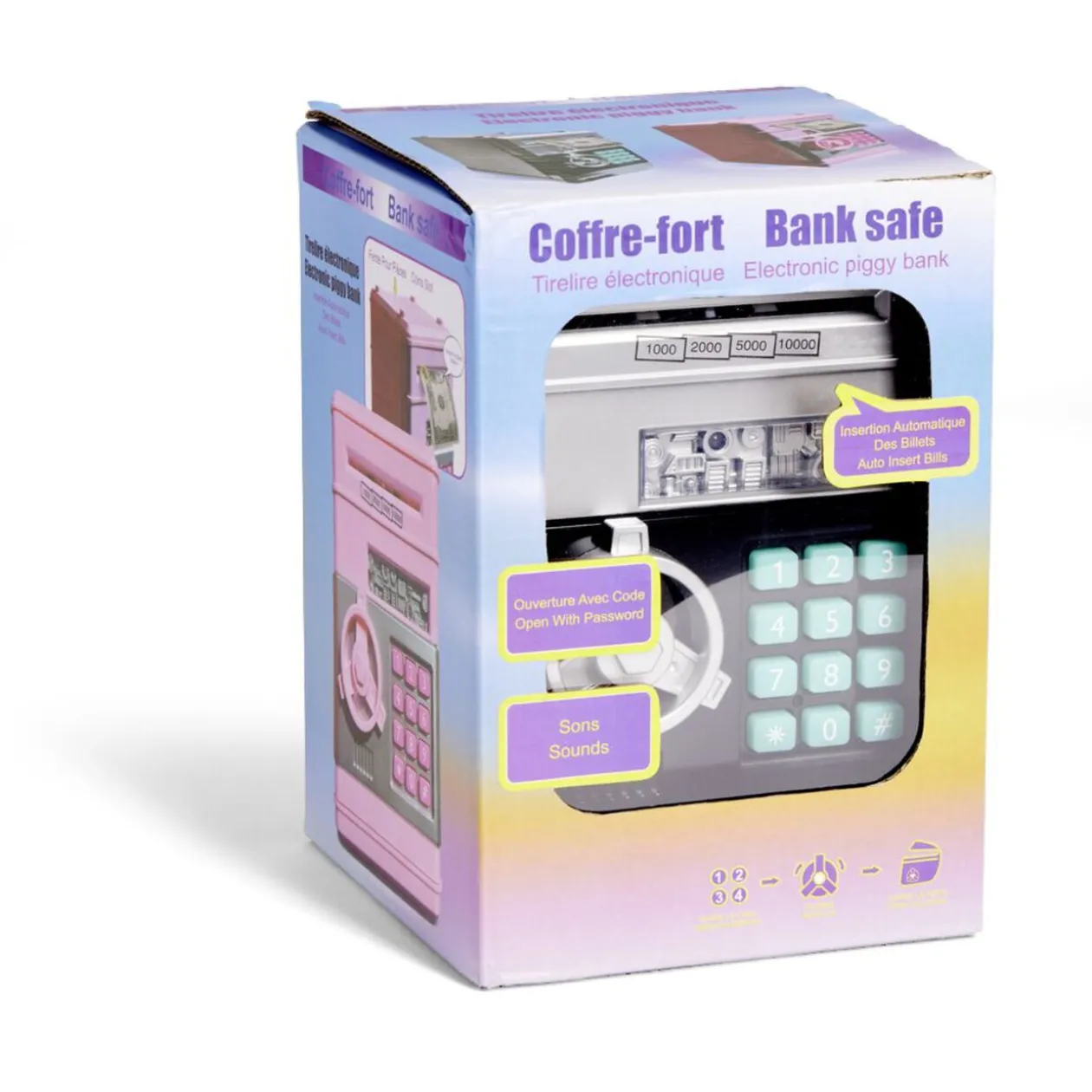 Tirelire coffre-fort 13,5x13,5xH19,5cm