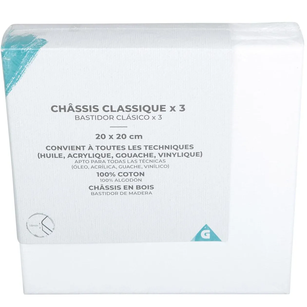 Toile à peindre sur châssis - Lot de 3 dim. 20 x 20 cm