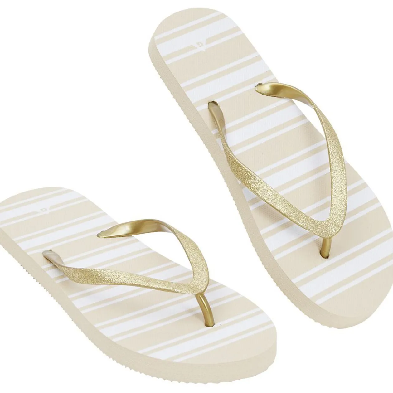 Tongs Femme plastique beige rayure blanche bride pailleté doré 36/37